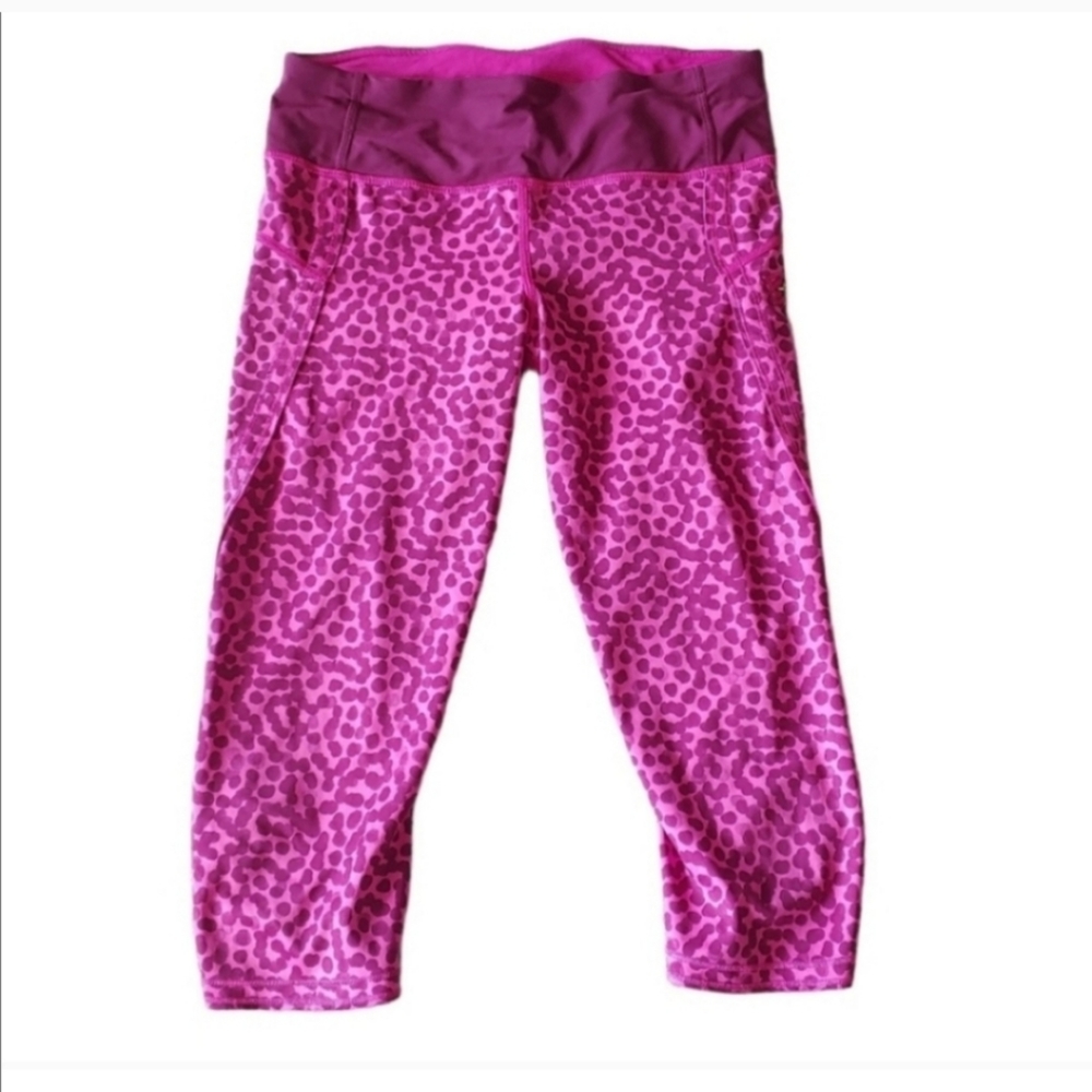 Lululemon Pink Purple Leopard Print Running Crop Capri Leggings Pants 6